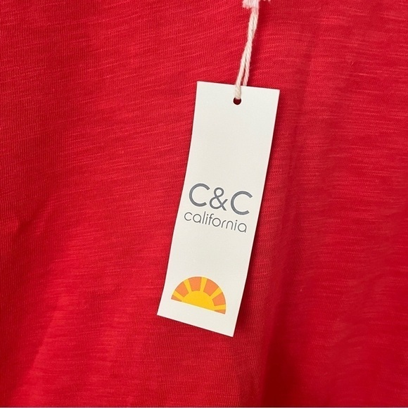 NWT C&C California | Cherry Red Tee V-neck w. Lace Medium Cotton Modal - Picture 5 of 8